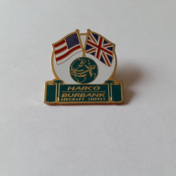 Vintage Harco Burbank Aircraft Supply Lapel Pin Aviation Collectible USA UK Flag - Picture 2 of 9